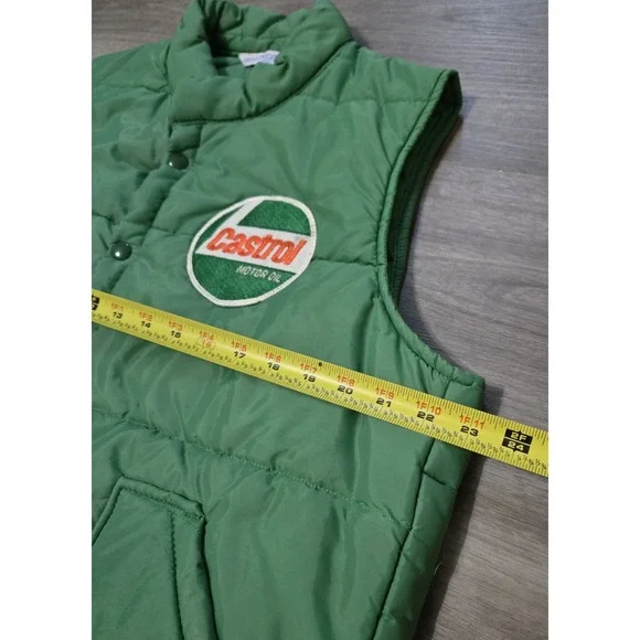 Vintage Castrol Puffer Vest XL Green Snap Upstream USA  70s/80s - Picture 10 of 12